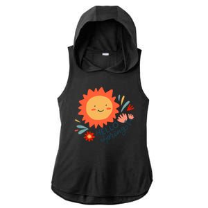 Hello Spring Sunset Floral Ladies PosiCharge Tri-Blend Wicking Draft Hoodie Tank