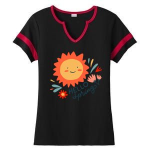 Hello Spring Sunset Floral Ladies Halftime Notch Neck Tee