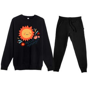 Hello Spring Sunset Floral Premium Crewneck Sweatsuit Set