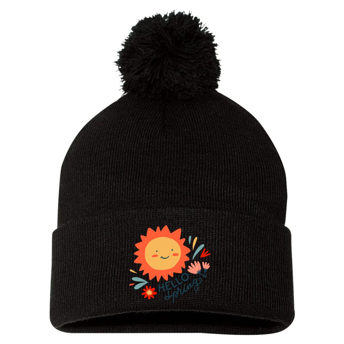 Hello Spring Sunset Floral Pom Pom 12in Knit Beanie