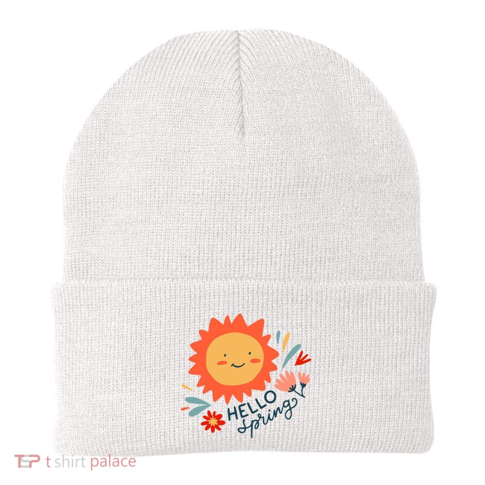 Hello Spring Sunset Floral Knit Cap Winter Beanie