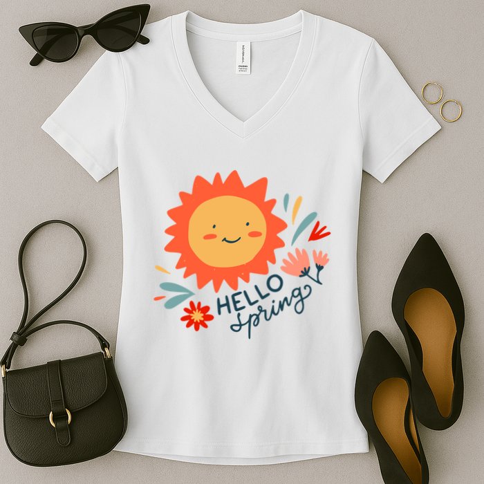 Hello Spring Sunset Floral Women's V-Neck T-Shirt