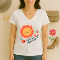Hello Spring Sunset Floral Women's V-Neck T-Shirt