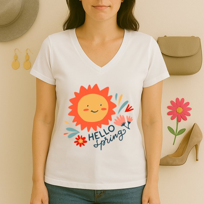 Hello Spring Sunset Floral Women's V-Neck T-Shirt
