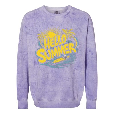 Hello Summer Sunshine Palm Tree Hello Summer Cool Gift Colorblast Crewneck Sweatshirt