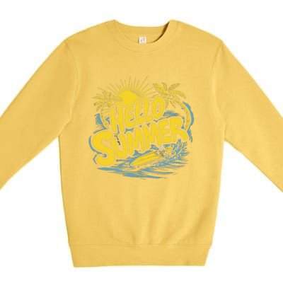 Hello Summer Sunshine Palm Tree Hello Summer Cool Gift Premium Crewneck Sweatshirt