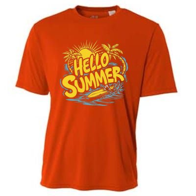 Hello Summer Sunshine Palm Tree Hello Summer Cool Gift Cooling Performance Crew T-Shirt