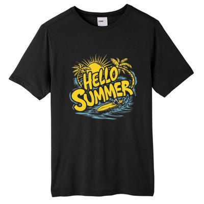 Hello Summer Sunshine Palm Tree Hello Summer Cool Gift Tall Fusion ChromaSoft Performance T-Shirt