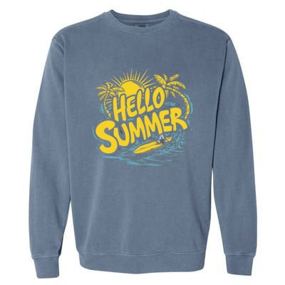 Hello Summer Sunshine Palm Tree Hello Summer Cool Gift Garment-Dyed Sweatshirt