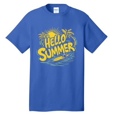 Hello Summer Sunshine Palm Tree Hello Summer Cool Gift Tall T-Shirt