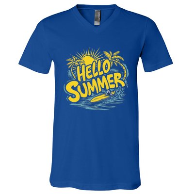 Hello Summer Sunshine Palm Tree Hello Summer Cool Gift V-Neck T-Shirt