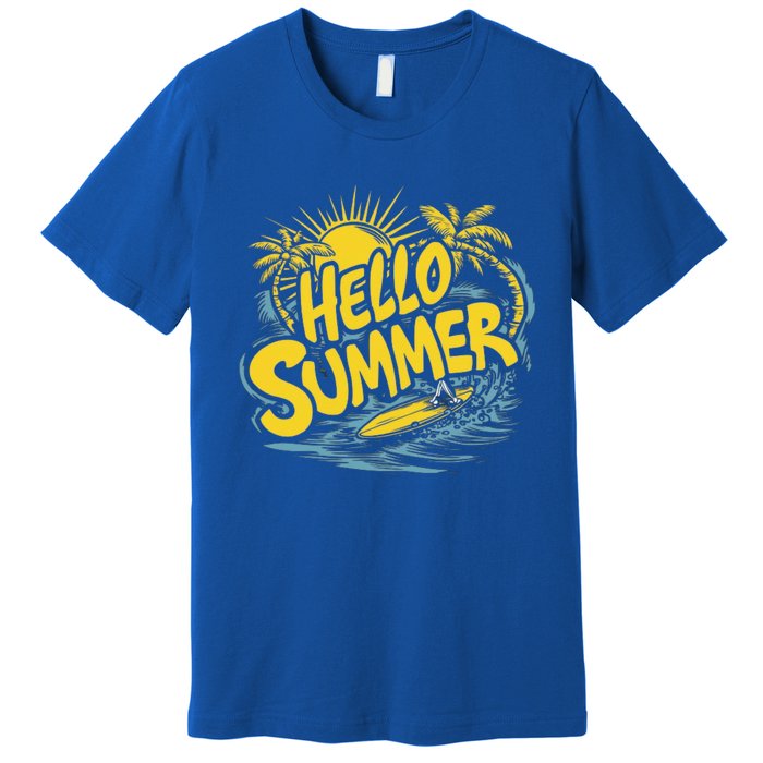 Hello Summer Sunshine Palm Tree Hello Summer Cool Gift Premium T-Shirt