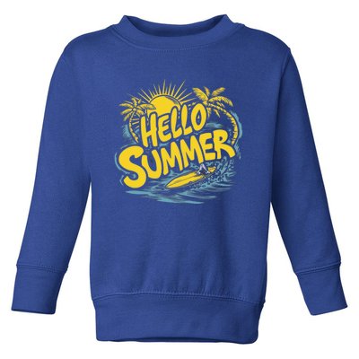 Hello Summer Sunshine Palm Tree Hello Summer Cool Gift Toddler Sweatshirt