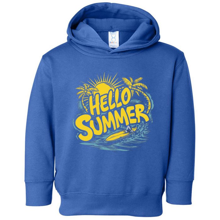 Hello Summer Sunshine Palm Tree Hello Summer Cool Gift Toddler Hoodie