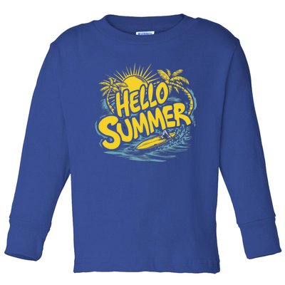 Hello Summer Sunshine Palm Tree Hello Summer Cool Gift Toddler Long Sleeve Shirt