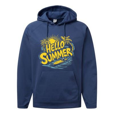 Hello Summer Sunshine Palm Tree Hello Summer Cool Gift Performance Fleece Hoodie