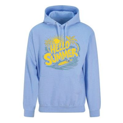 Hello Summer Sunshine Palm Tree Hello Summer Cool Gift Unisex Surf Hoodie