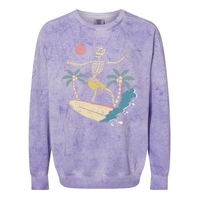 Hawaii Surfer Skeleton Halloween Beach Scary Spooky Surfers Colorblast Crewneck Sweatshirt