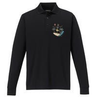 Hawaii Surfer Skeleton Halloween Beach Scary Spooky Surfers Performance Long Sleeve Polo