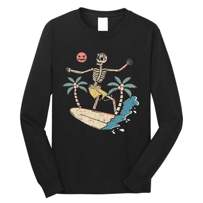 Hawaii Surfer Skeleton Halloween Beach Scary Spooky Surfers Long Sleeve Shirt