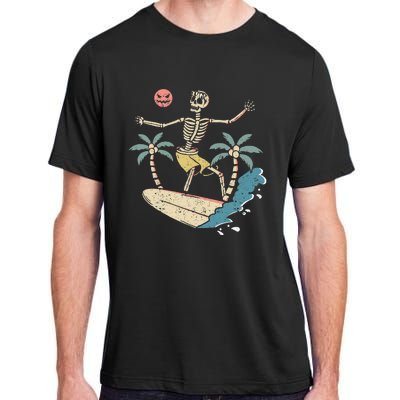 Hawaii Surfer Skeleton Halloween Beach Scary Spooky Surfers Adult ChromaSoft Performance T-Shirt