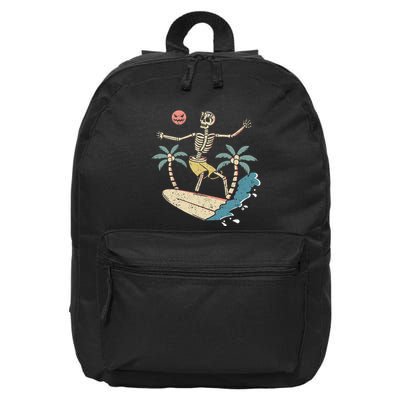 Hawaii Surfer Skeleton Halloween Beach Scary Spooky Surfers 16 in Basic Backpack