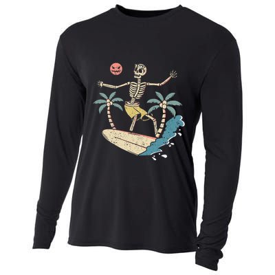 Hawaii Surfer Skeleton Halloween Beach Scary Spooky Surfers Cooling Performance Long Sleeve Crew