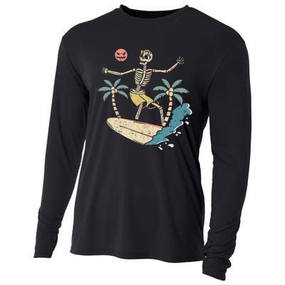 Hawaii Surfer Skeleton Halloween Beach Scary Spooky Surfers Cooling Performance Long Sleeve Crew