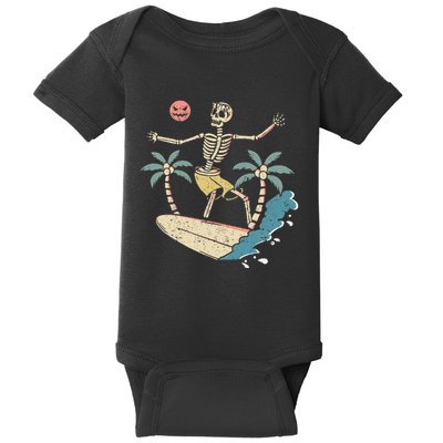 Hawaii Surfer Skeleton Halloween Beach Scary Spooky Surfers Baby Bodysuit