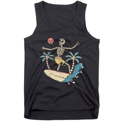 Hawaii Surfer Skeleton Halloween Beach Scary Spooky Surfers Tank Top