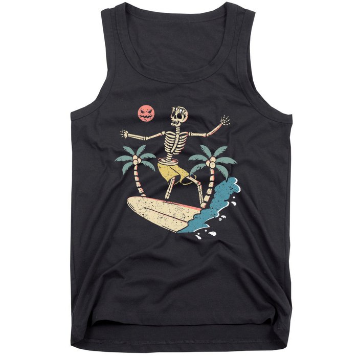 Hawaii Surfer Skeleton Halloween Beach Scary Spooky Surfers Tank Top