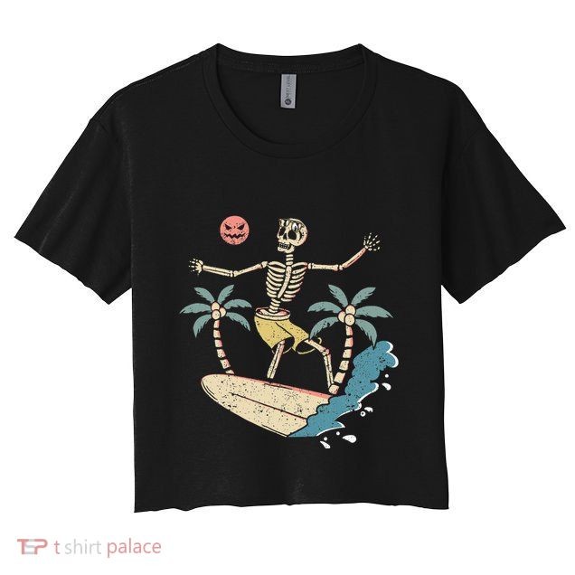 Hawaii Surfer Skeleton Halloween Beach Scary Spooky Surfers Crop Top