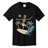 Hawaii Surfer Skeleton Halloween Beach Scary Spooky Surfers Kids T-Shirt