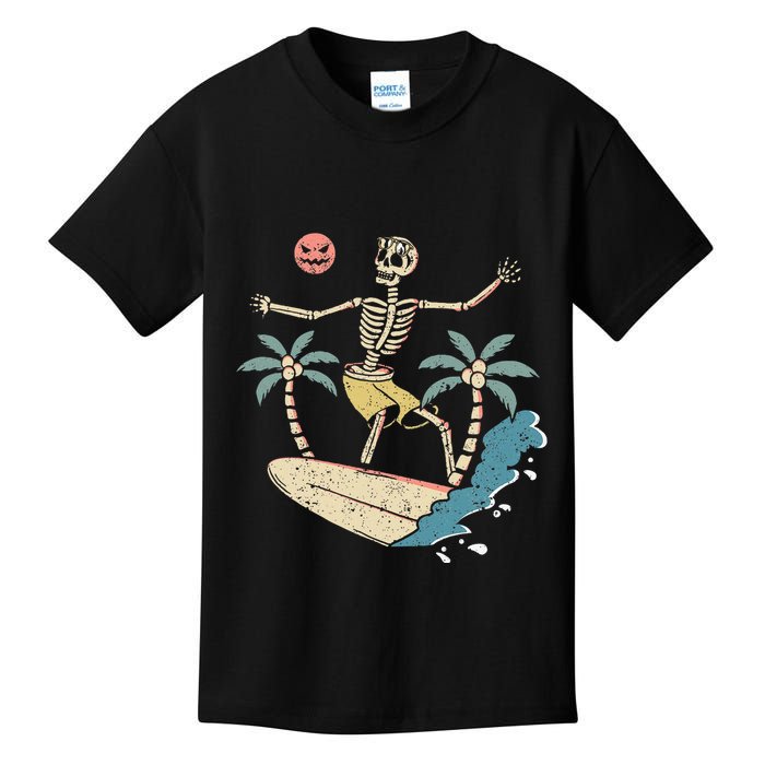 Hawaii Surfer Skeleton Halloween Beach Scary Spooky Surfers Kids T-Shirt