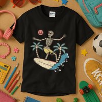 Hawaii Surfer Skeleton Halloween Beach Scary Spooky Surfers Kids T-Shirt