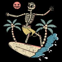 Hawaii Surfer Skeleton Halloween Beach Scary Spooky Surfers Kids T-Shirt