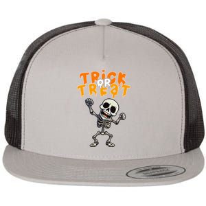 Halloween Spooky Skeleton Design Trick Or Treat Flat Bill Trucker Hat