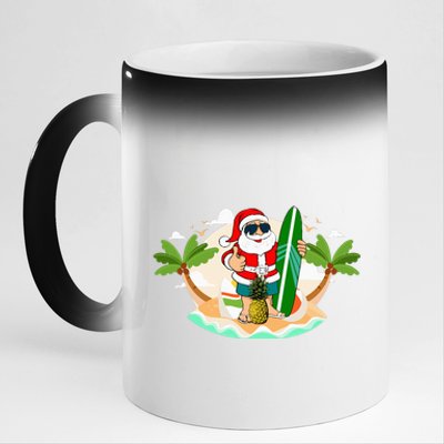 Hawaiian Surfing Santa Claus or Surf Beach Christmas in July 11oz Black Color Changing Mug