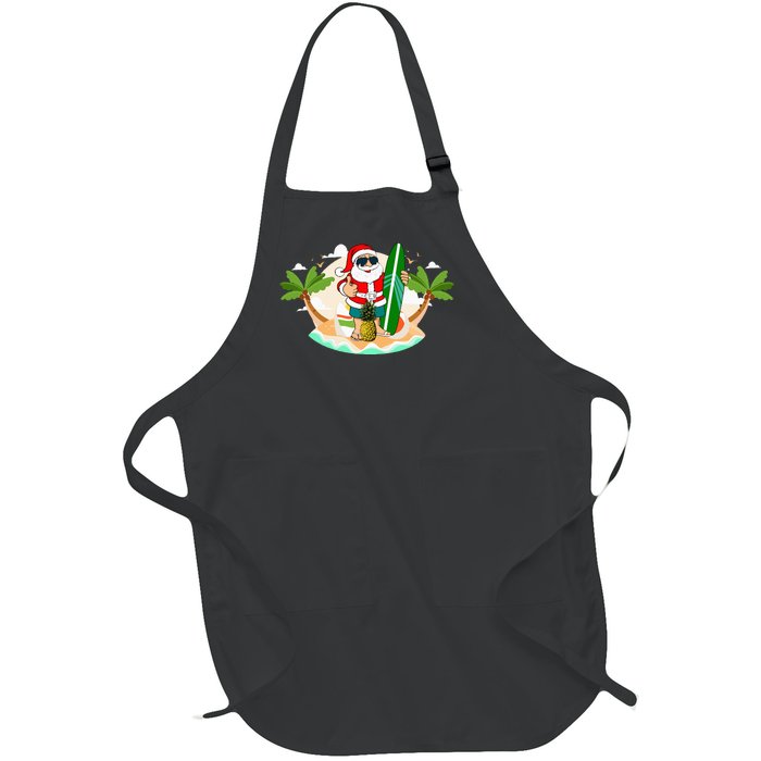 Hawaiian Surfing Santa Claus or Surf Beach Christmas in July Full-Length Apron With Pockets