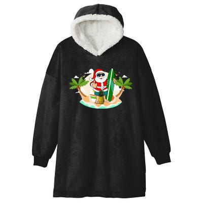 Hawaiian Surfing Santa Claus or Surf Beach Christmas in July Hooded Wearable Blanket