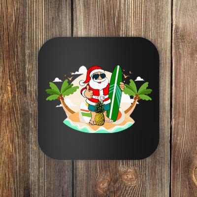 Hawaiian Surfing Santa Claus or Surf Beach Christmas in July Coaster