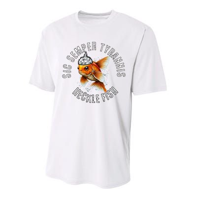 Hecklefish Says Sic Semper Tyrannis Wearing A Tinfoil Hat Performance Sprint T-Shirt