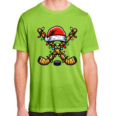 Hockey Sticks Santa Hat Christmas Lights Family Matching Gift Adult ChromaSoft Performance T-Shirt