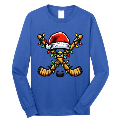 Hockey Sticks Santa Hat Christmas Lights Family Matching Gift Long Sleeve Shirt