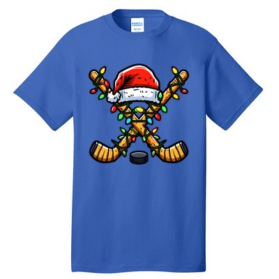 Hockey Sticks Santa Hat Christmas Lights Family Matching Gift Tall T-Shirt