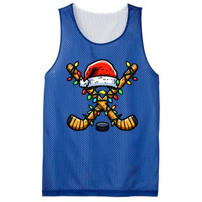 Hockey Sticks Santa Hat Christmas Lights Family Matching Gift Mesh Reversible Basketball Jersey Tank