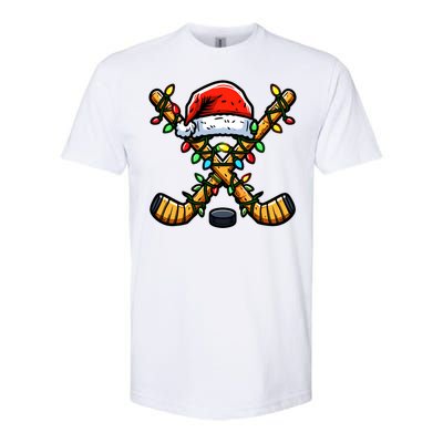 Hockey Sticks Santa Hat Christmas Lights Family Matching Gift Softstyle CVC T-Shirt