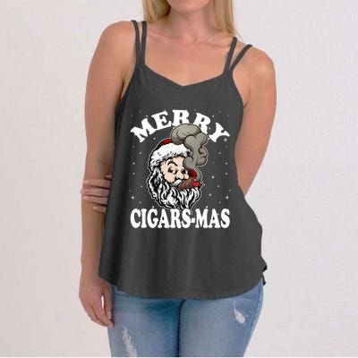 Hipster Santa Smoking Cigars Dad Xmas Gift Sweater Pajama Funny Gift Women's Strappy Tank