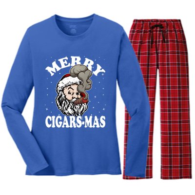 Hipster Santa Smoking Cigars Dad Xmas Gift Sweater Pajama Funny Gift Women's Long Sleeve Flannel Pajama Set 