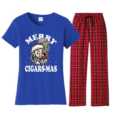 Hipster Santa Smoking Cigars Dad Xmas Gift Sweater Pajama Funny Gift Women's Flannel Pajama Set